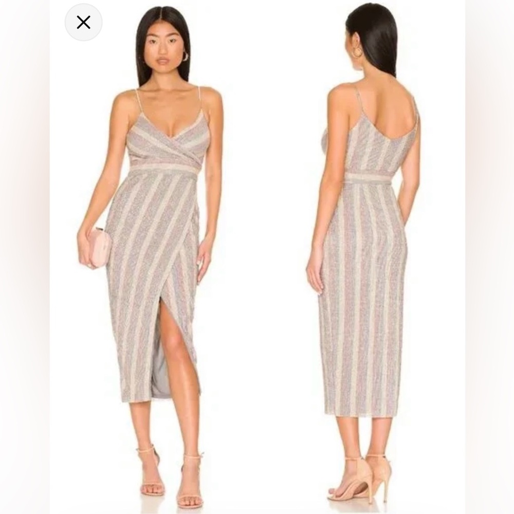 SAYLOR Meghan Faux Wrap Midi Dress in Multi Size Small
